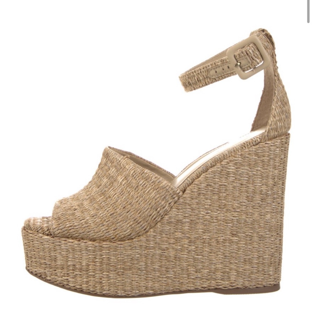 Larroude Natural Woven Espadrille Wedge Sandals